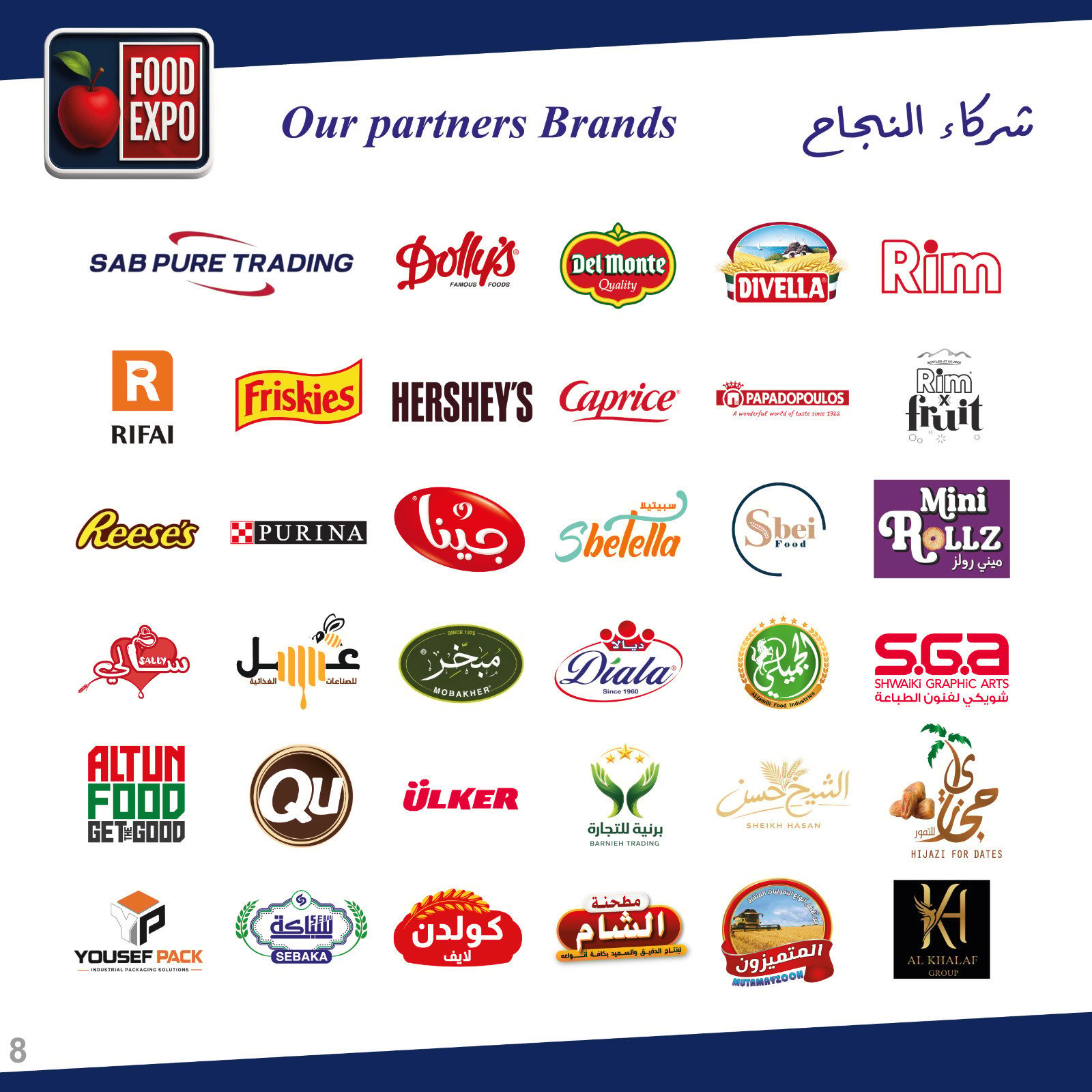 Food Expo partner brands logos collection displaying various international food and beverage company trademarks